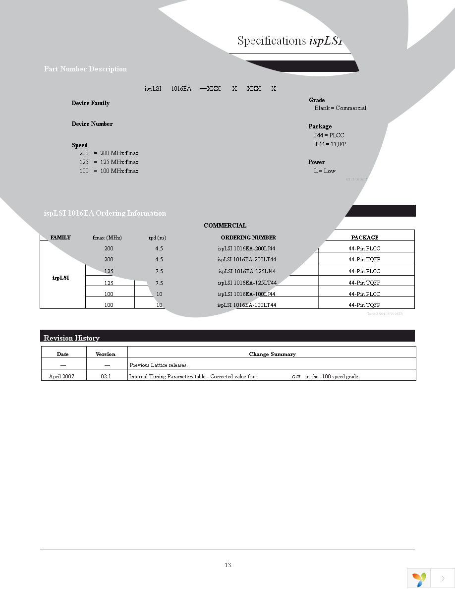 ISPLSI 1016EA-100LJ44 Page 13